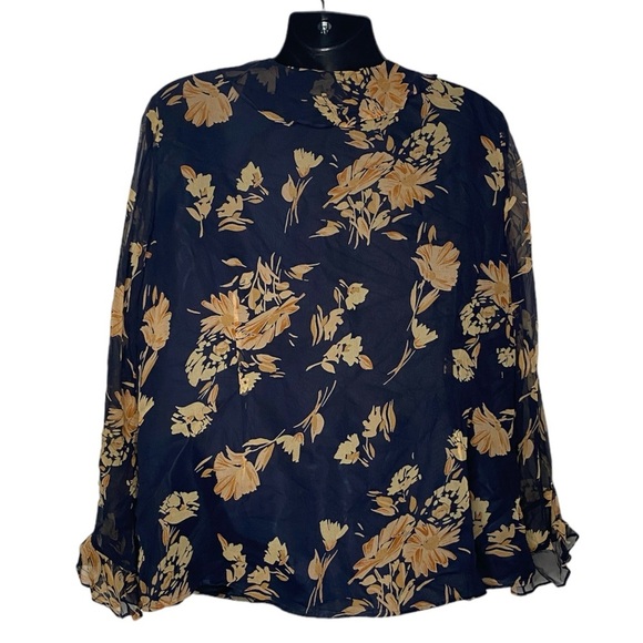 Giorgio Fiorline Floral Ruffle Blouse (Size:18, Color:Navy Blue/Multi) - Picture 2 of 3